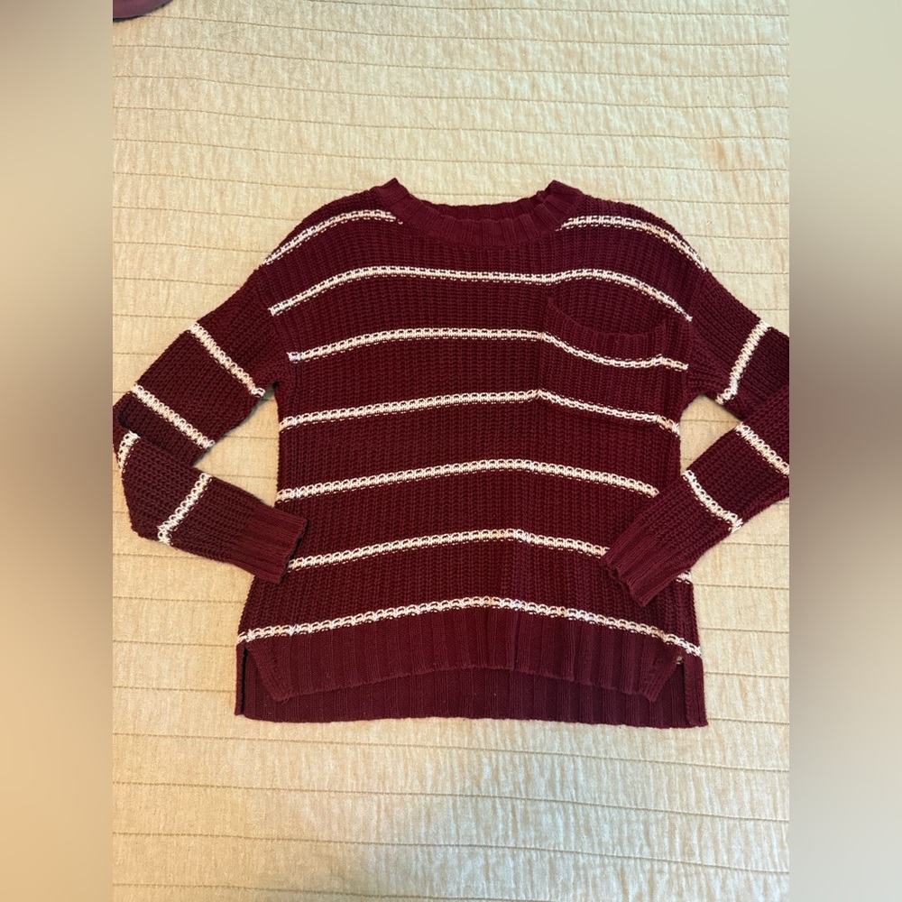 American Eagle Outfitters Burgundy and White Striped Sweater